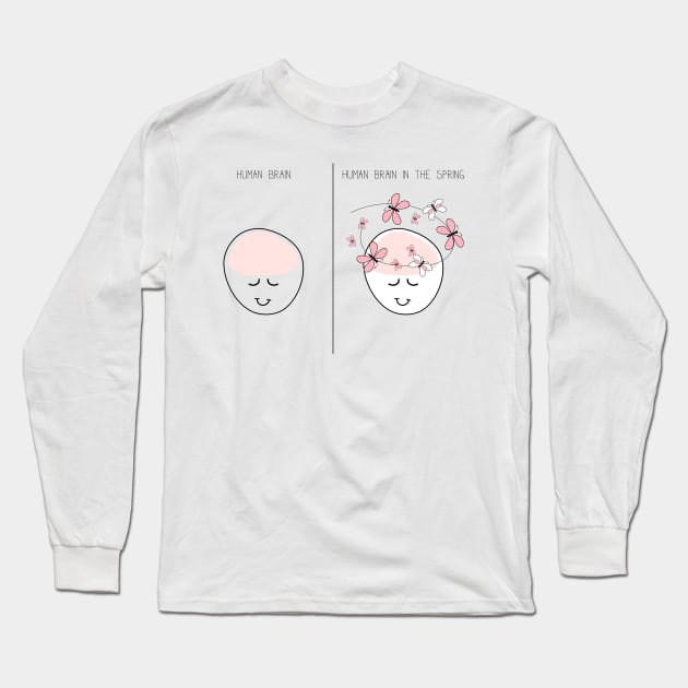 Funny illustration of state of the human brain in the spring Long Sleeve T-Shirt by SooperYela